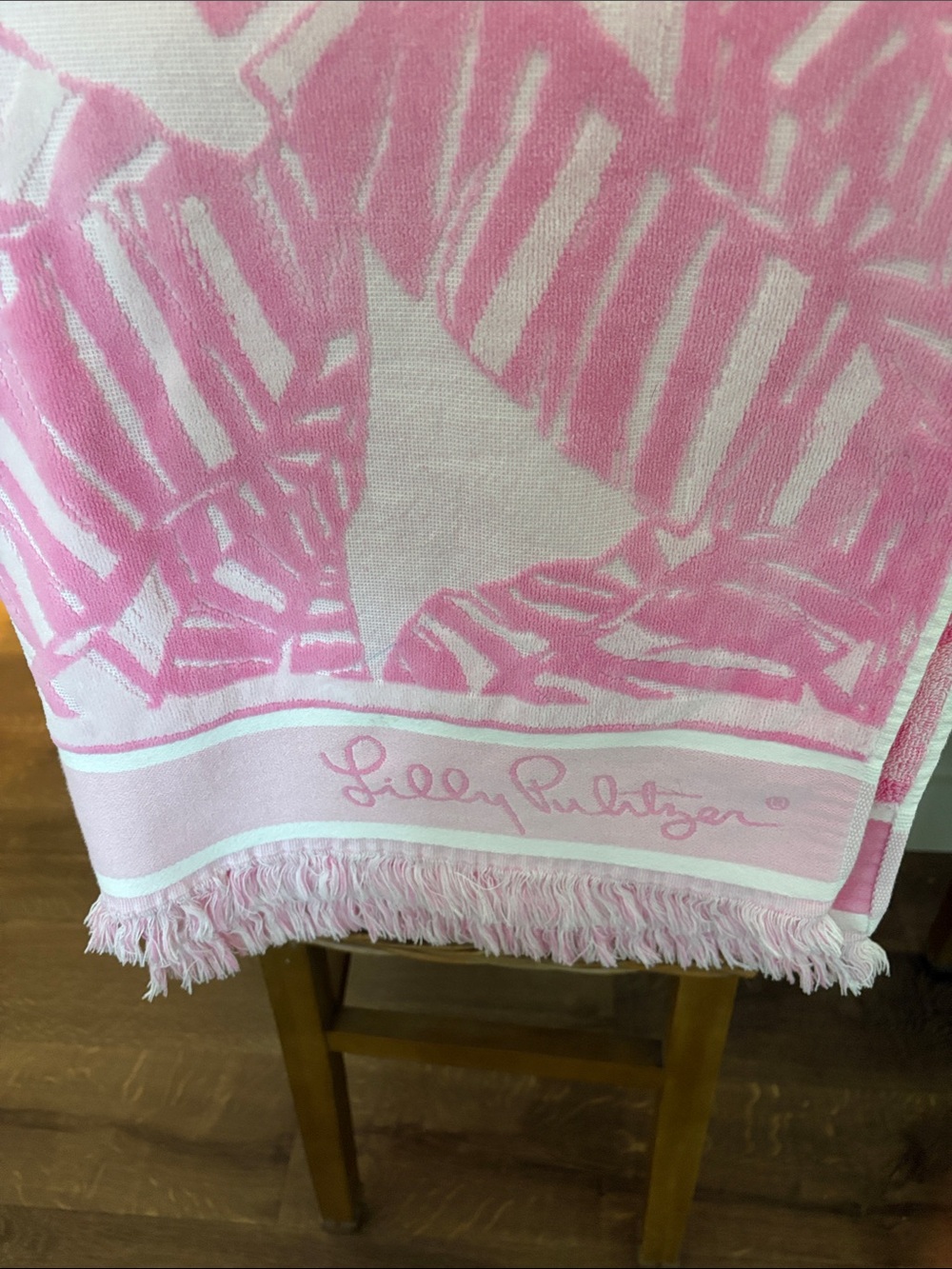Lilly Pulitzer Pink Palm Leaf Fringe beach towel